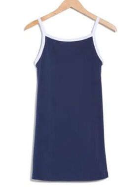 YOGALICIOUS Tennis Skort Dress Navy Blue Mini Dress w White Trim Built-in Shorts